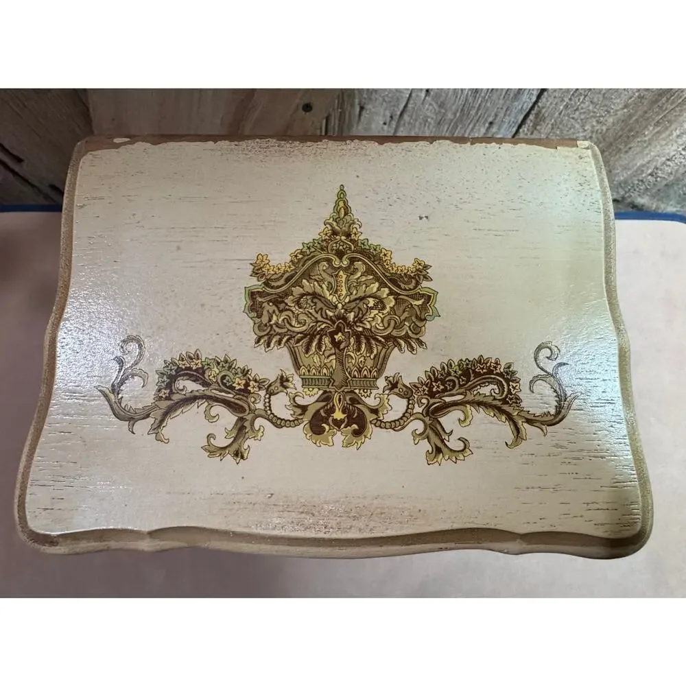 Vintage Gold Florentine Musical Jewelry Box Toyo Japan 4 Drawer Side Storage
